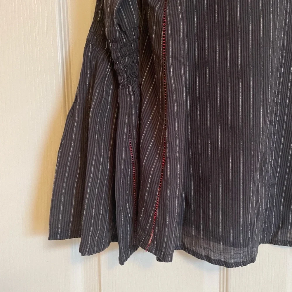 VELVET BY GRAHAM & SPENCER Navy and Red Striped Blouse with Bell Sleeves